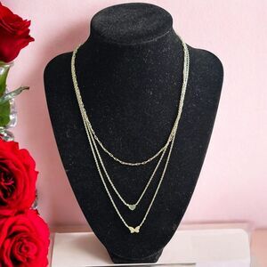 Heart & Butterfly Layered Chain Necklace Silver-Tone Multi-Strand Love Fashion